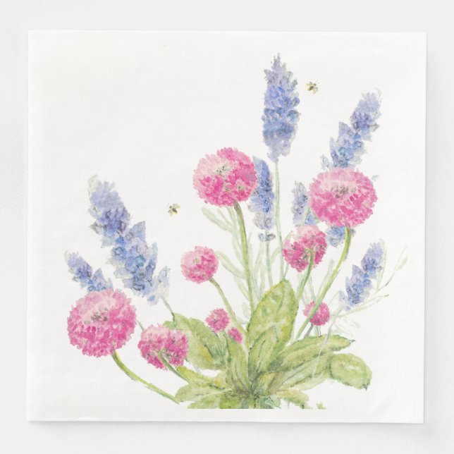 Rosa und Lavendel Blume Abendessen Napkins Serviette (Vorderseite)