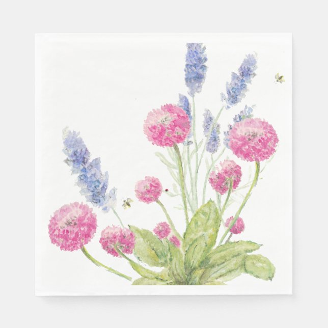 Rosa und Lavendel Blume Luncheon Napkins Serviette (Vorderseite)