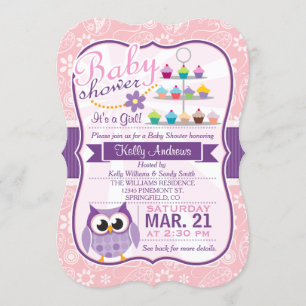 Rosa und Lavendel-Lila; Eulen-Baby-Party Einladung
