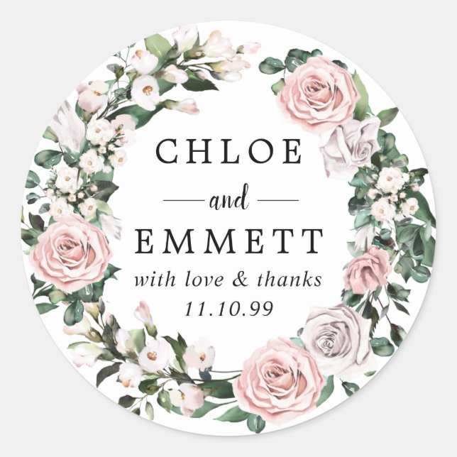 Rosa und Lavendel Rose Gastgeschenk Hochzeit Wreat Runder Aufkleber (Vorderseite)