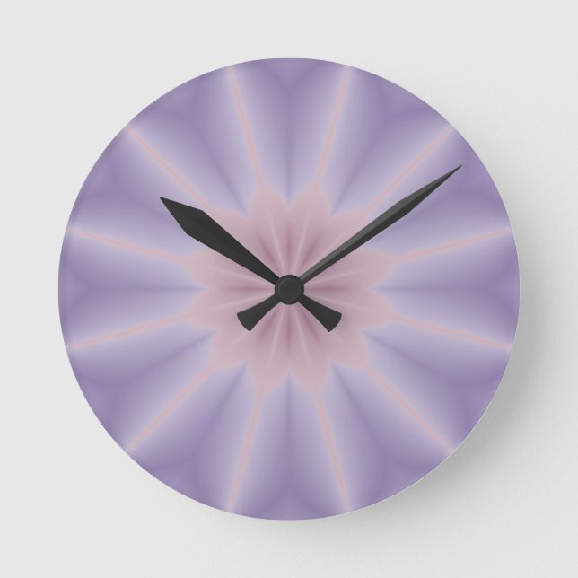 Rosa und lila 3D Blume drei Runde Wanduhr (Vorderseite)