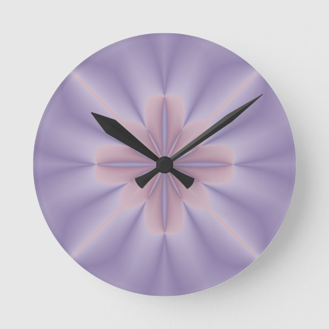 Rosa und lila 3D Blume zwei Runde Wanduhr (Vorderseite)
