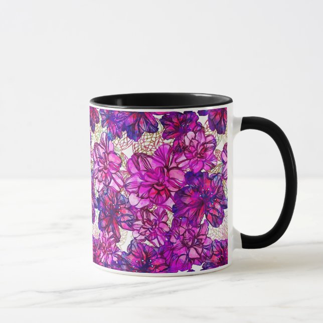 rosa und Lila Abstrakte Blume Muster Tasse (Rechts)