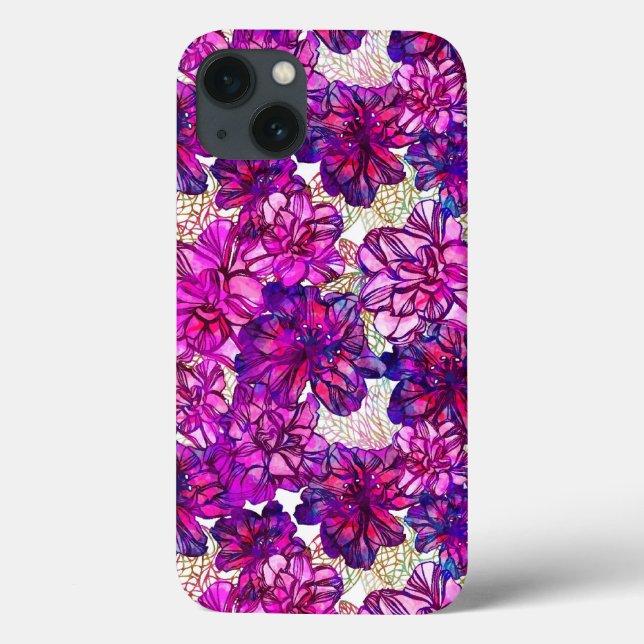 Rosa und lila abstraktes Blumen-Muster Case-Mate iPhone Hülle (Rückseite)