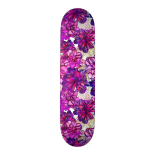 Rosa und lila abstraktes Blumen-Muster Skateboard