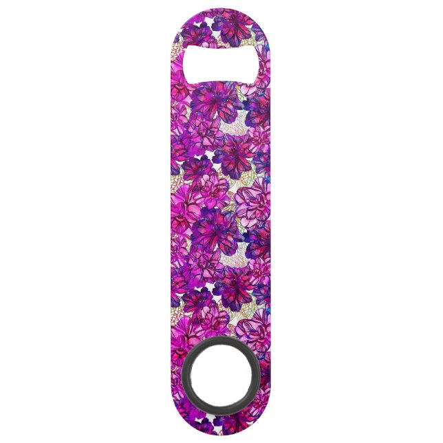 Rosa und lila abstraktes Blumen-Muster Speed Flaschenöffner (Vorderseite)