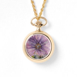 Rosa und lila Alkoholfarbe Blume Armbanduhr