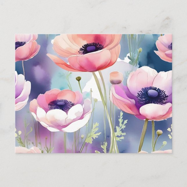 Rosa und Lila Anemone Postkarte (Vorderseite)