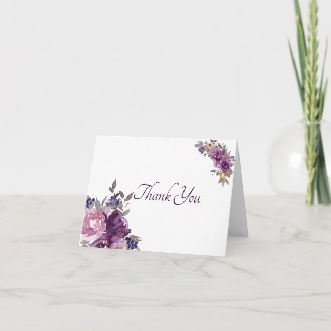 Rosa und lila Aquarellblume Dank Karte (Vorderseite)