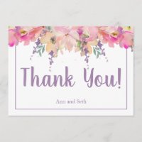 Rosa und Lila Aquarellblume Danke Karte