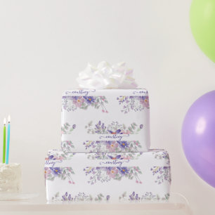 Rosa und lila Aquarellblume personalisierte Wände Geschenkpapier