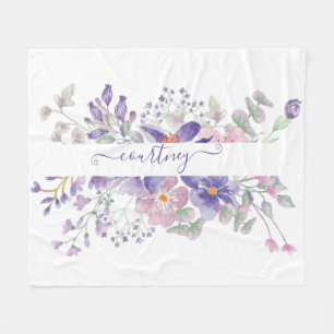 Rosa und lila Aquarellblumen personalisiert Fleecedecke