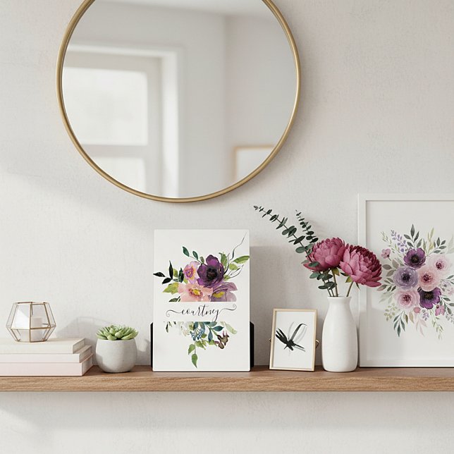 Rosa und lila Aquarellblumen personalisiert Fotoplatte (Von Creator hochgeladen)