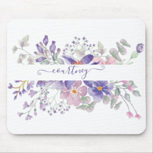 Rosa und lila Aquarellblumen personalisiert Mousepad