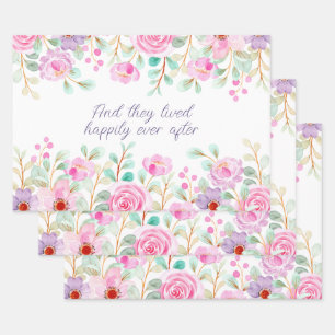 Rosa und lila Aquarellblumenrahmen  Geschenkpapier Set