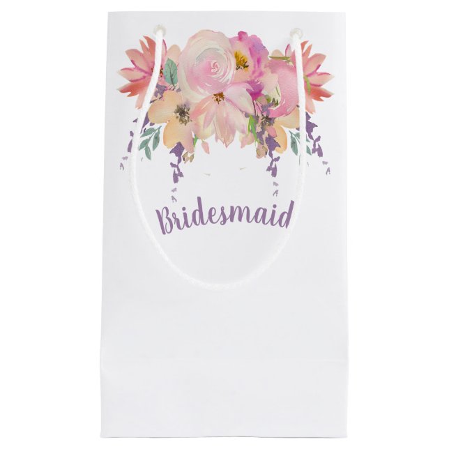 Rosa und Lila Aquarellfarben Blume Bridesmaid Kleine Geschenktüte (Vorderseite)