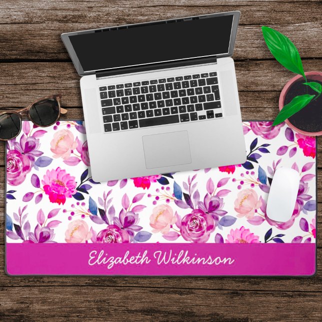 Rosa und lila Aquarellfarben Blume Frauenname Schreibtischunterlage (Von Creator hochgeladen)