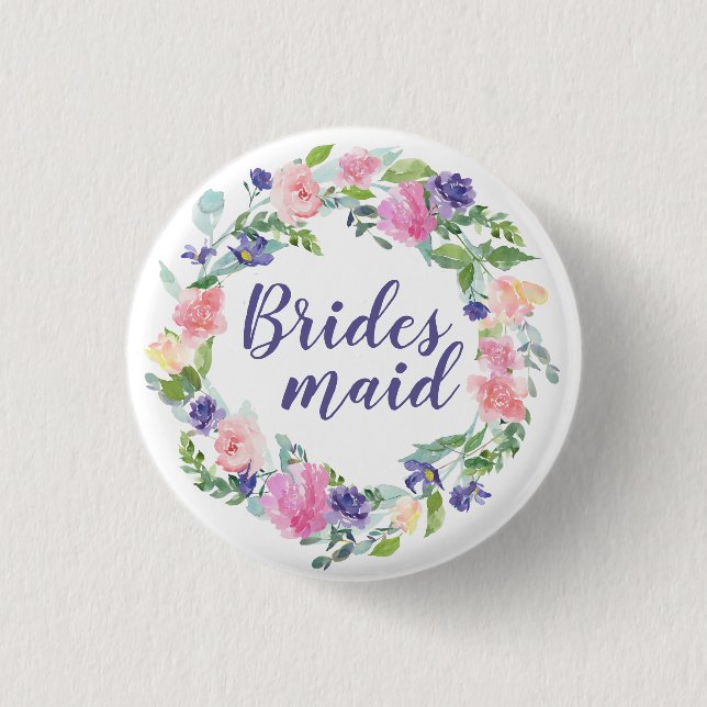 Rosa und Lila Aquarellmütze Button (Vorderseite)