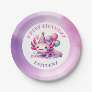 Rosa und Lila Axolotl Girl's Birthday Party Pappteller