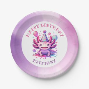 Rosa und Lila Axolotl Girl's Birthday Party Pappteller