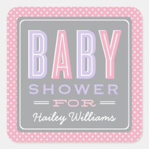 Rosa und lila Babyparty-Monogramm Quadratischer Aufkleber