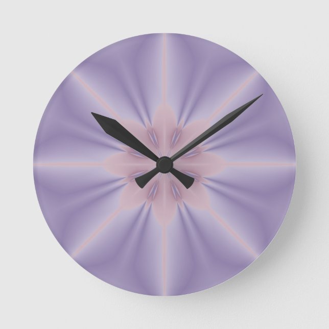 Rosa und lila Blume 3D Runde Wanduhr (Vorderseite)