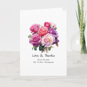 Rosa und Lila Blumenhochzeit Dankeskarte