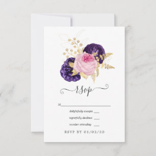Rosa und Lila Blumenhochzeit RSVP Karte