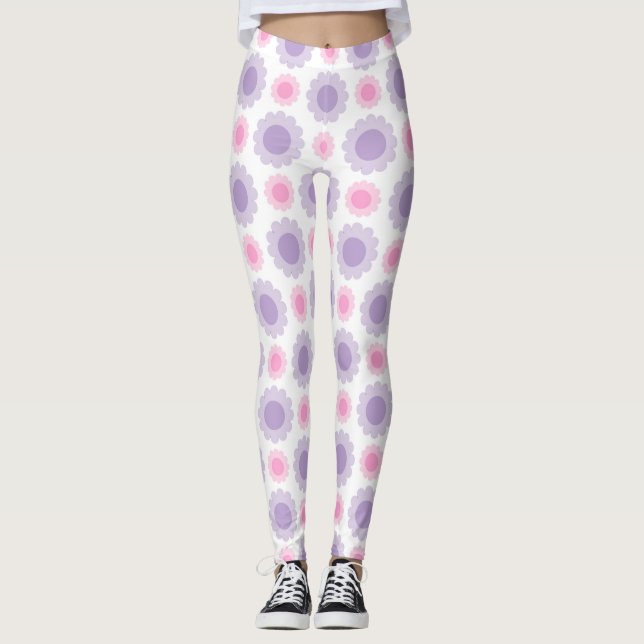 Rosa und lila Blumenmuster Leggings (Vorderseite)