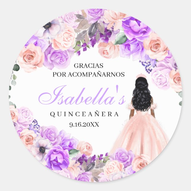 Rosa und Lila Blumenquinceanera Klassischer Rundga Runder Aufkleber (Vorderseite)