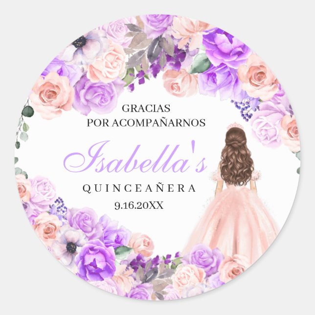 Rosa und Lila Blumenquinceanera Klassischer Rundga Runder Aufkleber (Vorderseite)