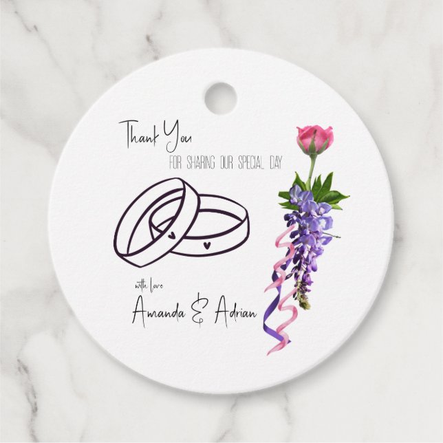 Rosa und lila Blüten Geschenkanhänger (Vorderseite)