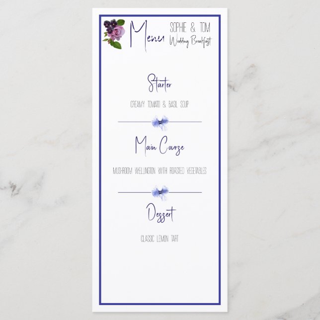 Rosa und lila Blüten Menükarte (Vorderseite)