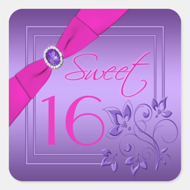 Rosa und Lila Blütencreme Sweet 16 Square Sticker (Vorderseite)
