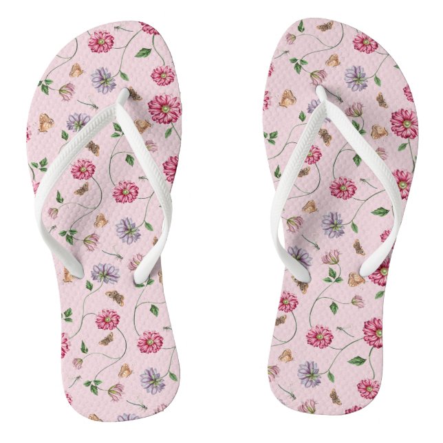 Rosa und Lila Blütenpflanze Flip Flops (Fußbett)