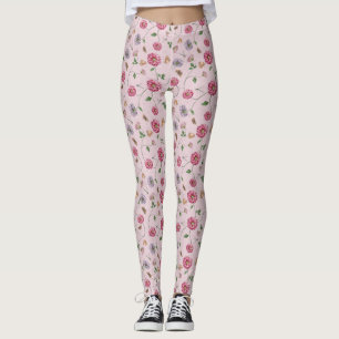 Rosa und Lila Blütenpflanze Leggings