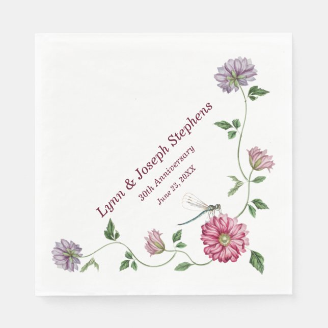 Rosa und Lila Blütenpflanze Serviette (Vorderseite)