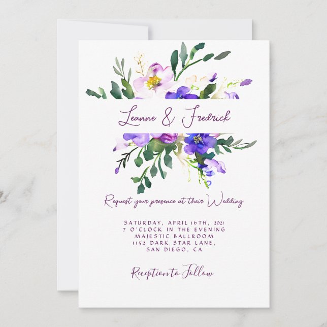 Rosa und lila Blütenpracht Einladung (Vorderseite)