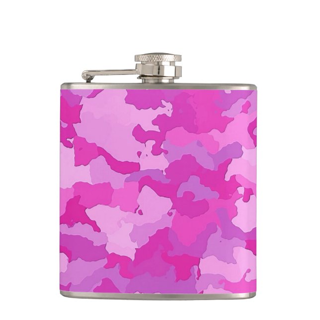 Rosa und lila Camouflage Flachmann (Vorderseite)