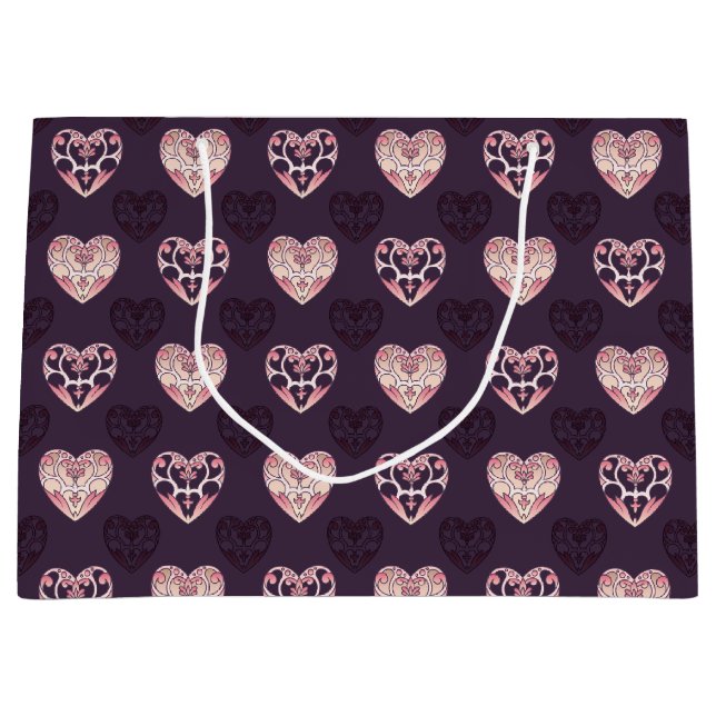 Rosa und Lila Dekos Herz Gemustert Große Geschenktüte (Vorderseite)