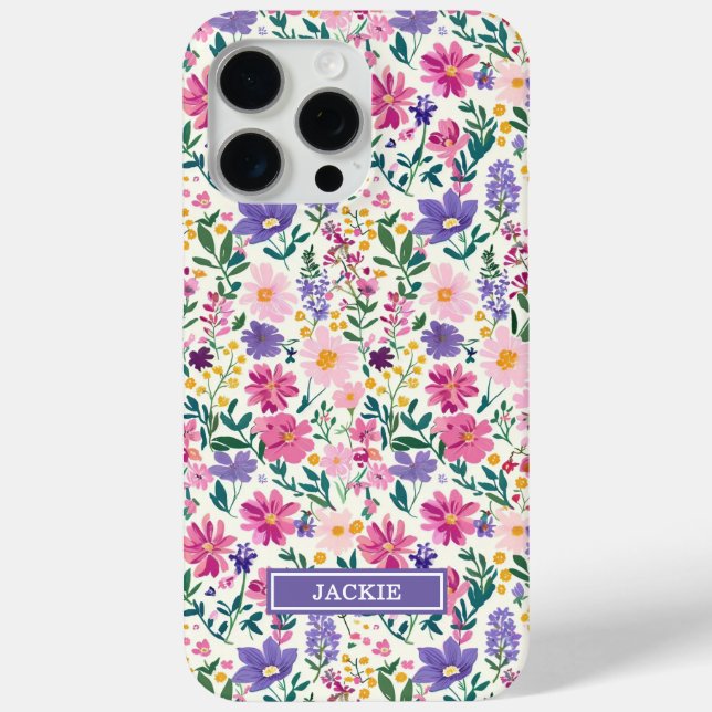 Rosa und lila Ditsy-Blumen monogrammiert Case-Mate iPhone Hülle (Rückseite)