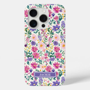 Rosa und lila Ditsy-Blumen monogrammiert Case-Mate iPhone Hülle