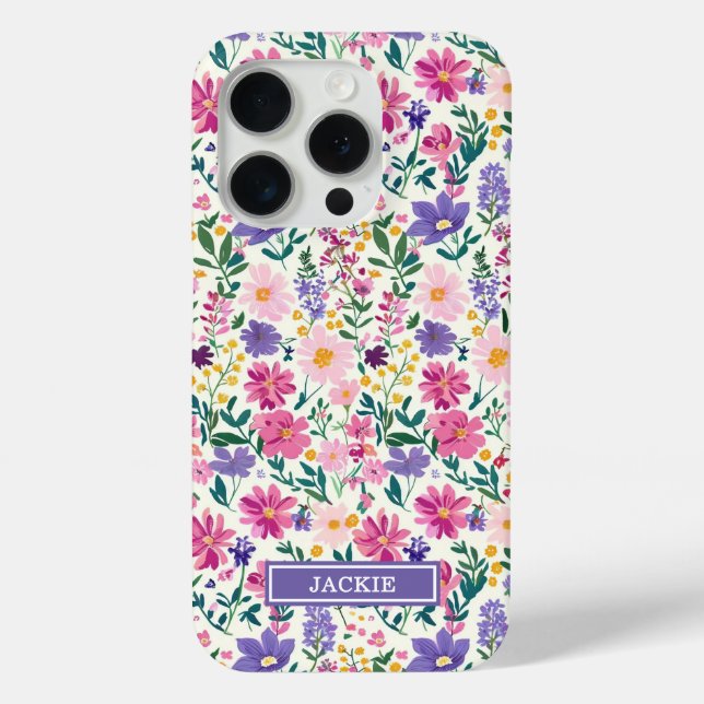 Rosa und lila Ditsy-Blumen monogrammiert Case-Mate iPhone Hülle (Rückseite)