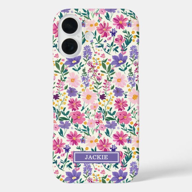 Rosa und lila Ditsy-Blumen monogrammiert Case-Mate iPhone Hülle (Rückseite)