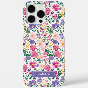 Rosa und lila Ditsy-Blumen monogrammiert iPhone 16 Pro Max Hülle
