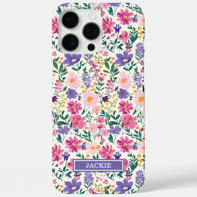 Rosa und lila Ditsy-Blumen monogrammiert Case-Mate iPhone Hülle (Rückseite)