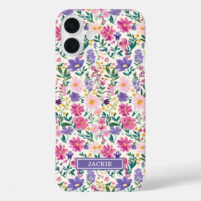 Rosa und lila Ditsy-Blumen monogrammiert Case-Mate iPhone Hülle (Rückseite)
