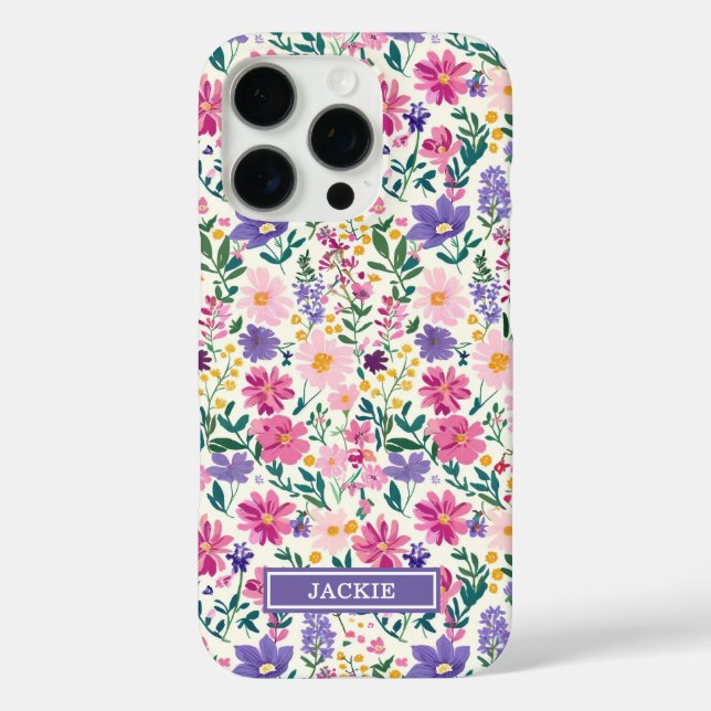 Rosa und lila Ditsy-Blumen monogrammiert Case-Mate iPhone Hülle (Rückseite)