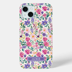 Rosa und lila Ditsy-Blumen monogrammiert Case-Mate iPhone Hülle