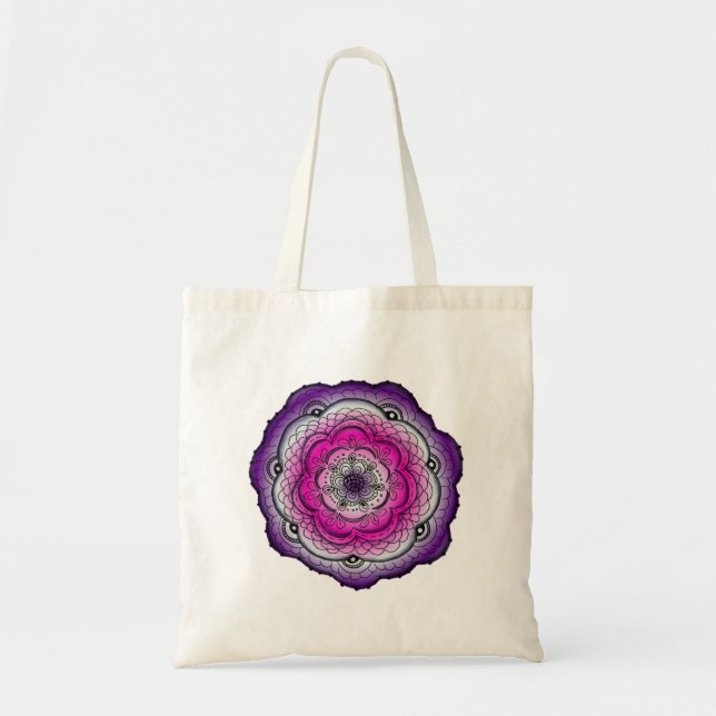 Rosa und Lila Doodle-Blume Tragetasche (Vorne)